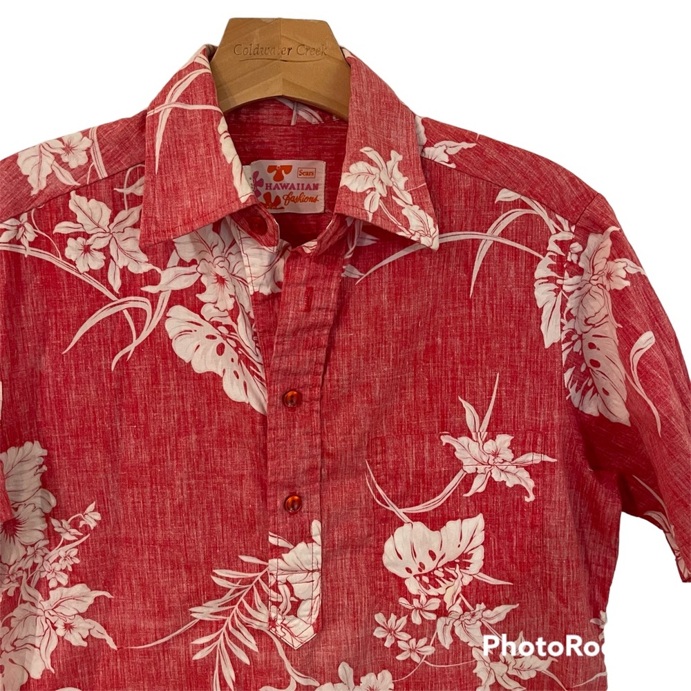 Vintage Red Hawaiian Floral Button-Down Shirt